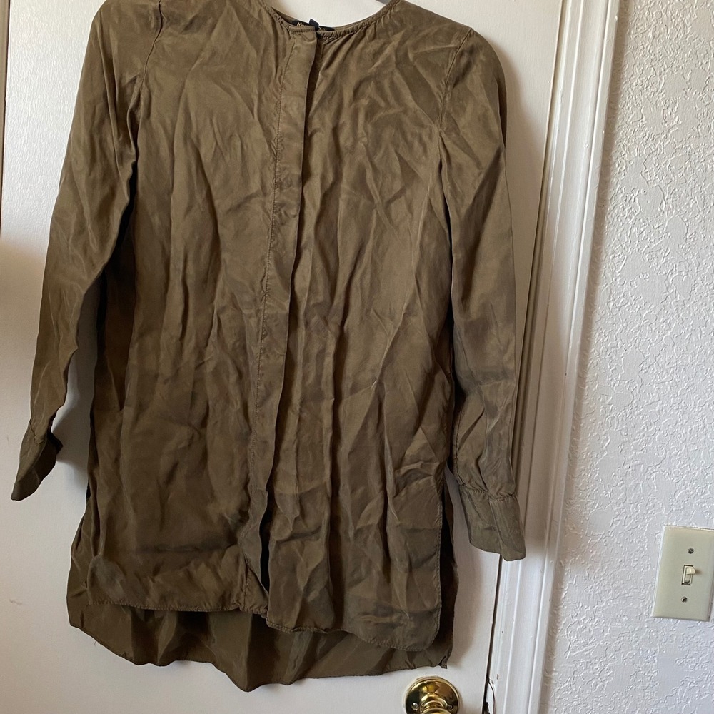 Massimo Dutti Olive Green Long Sleeve Tunic Top Blouse Size US 2 EU‎ 34